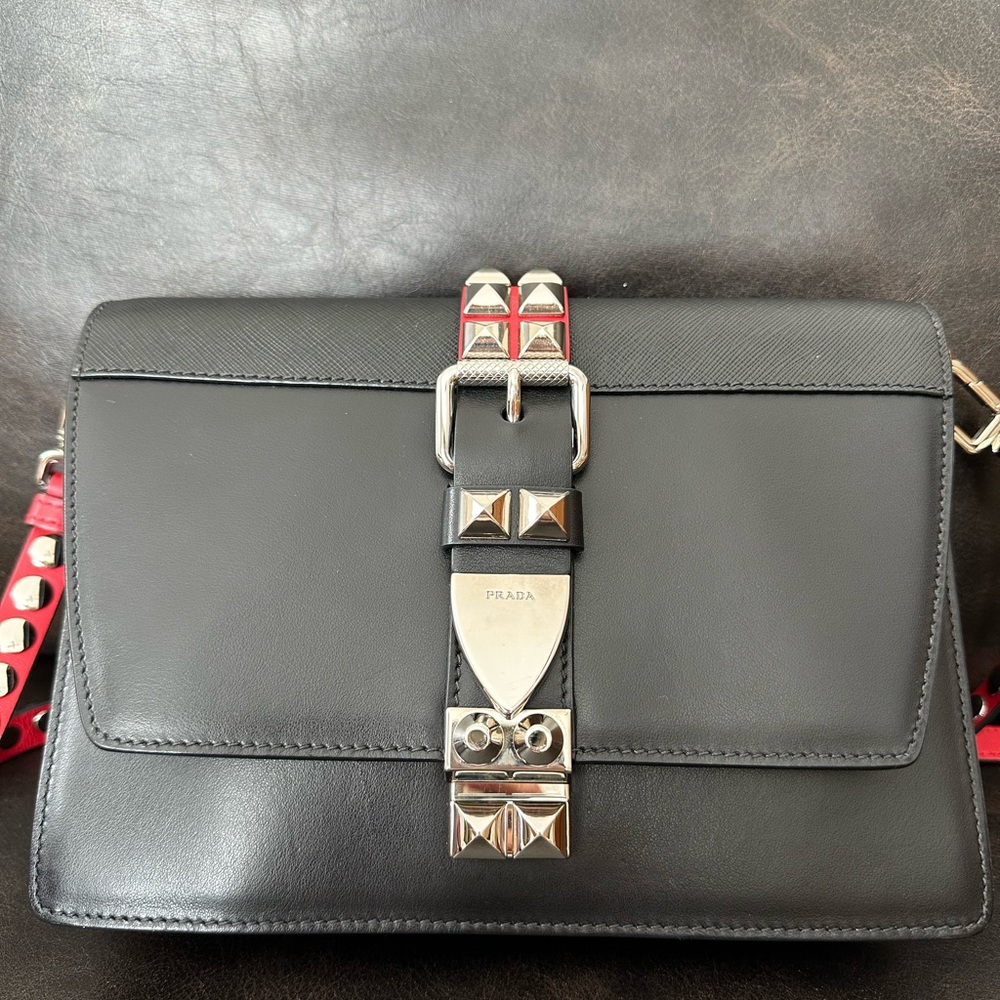 Prada Elektra Black City Calf and Saffiano Leather Cowhide Crossbody Bag